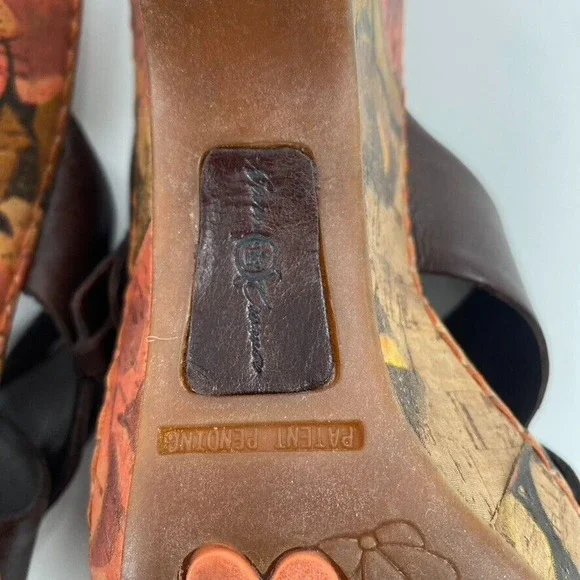 Born Crown Cross Strap Floral Cork Heel Sandals Sz 38/7.5 Brown Leather Buckle - Picture 10 of 10